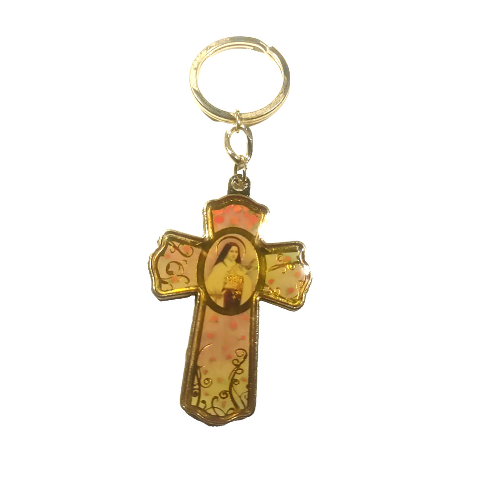 Mother Mary Catholic Keychain Gold Tone Enamel